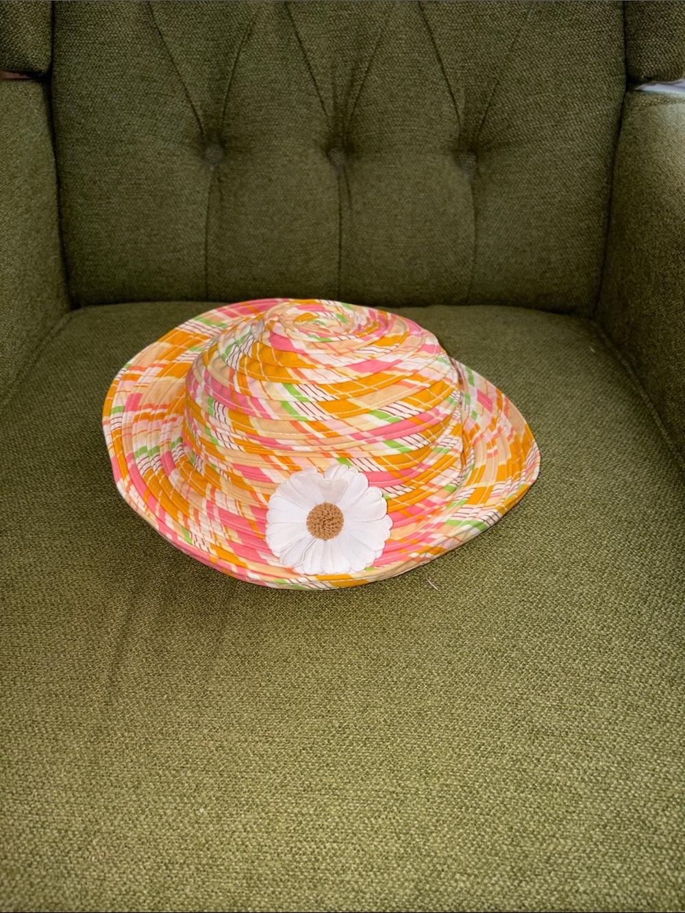 Liz Claiborne Multicolor Striped fabric Sun Hat with Daisy Detail